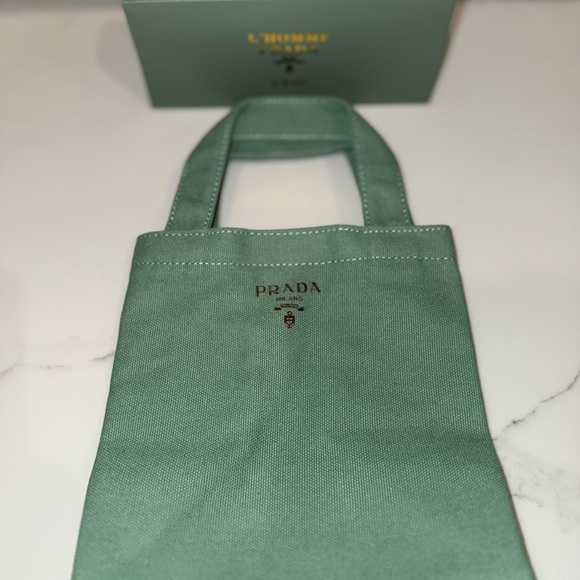 New Authentic Prada Mint Green Mini Canvas Tote - Picture 2 of 10